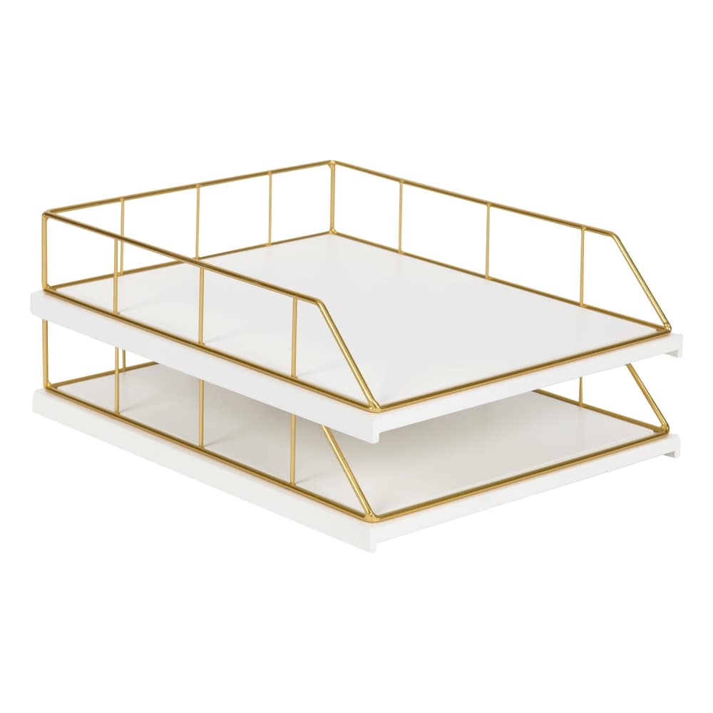 Carbon Loft Richter Stacked Metal and Wood Letter Trays - N/A