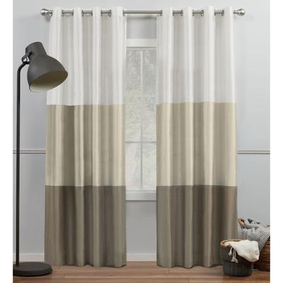 Porch & Den Birdsview Striped Faux Silk Grommet Top Curtain Panel Pair