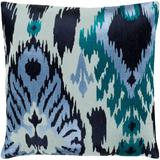 Dobra Blue Embroidered Ikat Poly Fill Throw Pillow (20" x 20")