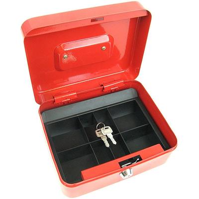 Lockbox Safe with Coin Compartment Tray- Secure and Organize Small Valuables in Key Locked Durable Safe by Stalwart (Red) - Red