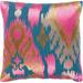 Dobra Teal & Pink Embroidered Ikat Throw Pillow Cover (18" x 18")