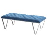 Armen Living Serene Bench in Brushed Stainless Steel and Blue Fabric