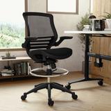 Mid-Back Transparent Mesh Drafting Chair with Flip-Up Arms - Tall Office Chair