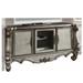 3 Door Wooden TV Stand with Wooden Carving and Scrolled Legs, Silver