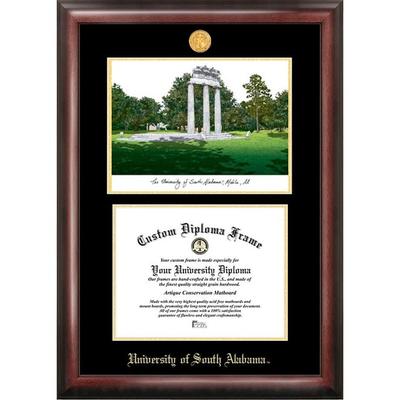 University of South Alabama 11w x 8.5h Gold Embossed Diploma Frame with Campus Images Lithograph