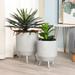 Light Grey Round Metal Cachepot Planters with Tripod Legs (Set of 2)