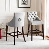 SAFAVIEH 30-inch Eleni Tufted Wing Back Bar Stool - Grey / Espresso (Set of 2) - 22.5" x 25" x 45" - 22.5" x 25" x 45"