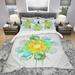 Designart 'Yellow Blue Glowing Fractal Flower' Modern & Contemporary Bedding Set - Duvet Cover & Shams