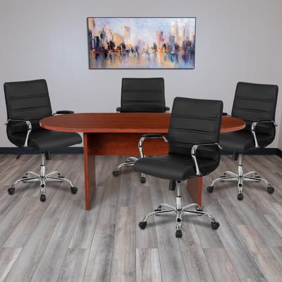 5 Piece Oval Conference Table Set with 4 LeatherSo...