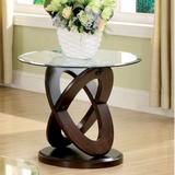 Faza Modern Dark Walnut 26-inch Glass Top Crossed Round Side Table by Furniture of America