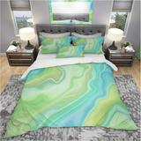 Designart 'Marbled Colours in Shades of Green and Blue' Modern & Contemporary Bedding Set - Duvet Cover & Shams