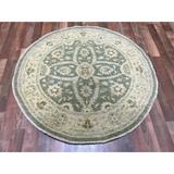 FineRugCollection Hand-knotted Fine Pakistan Peshawar Green and Beige Round Rug - 4'1 x 4'1