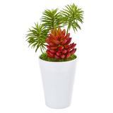 12" Mixed Succulents Artificial Plant in White Vase
