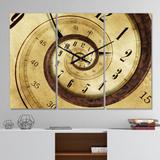 Designart 'Vintage Time Spiral' Modern 3 Panels Oversized Wall CLock - 36 in. wide x 28 in. high - 3 panels