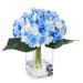 Enova Home Artificial Fake Hydrangea Silk Flowers Arrangement in Clear Glass Vase with Faux Water for Home Wedding Decoration
