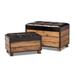 Rustic Dark Brown Faux Leather 2-Piece Wood Storage Trunk Ottoman Set