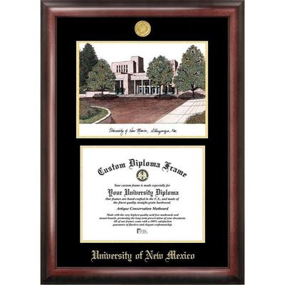 University of New Mexico 11w x 8.5h Gold Embossed Diploma Frame with Campus Images Lithograph