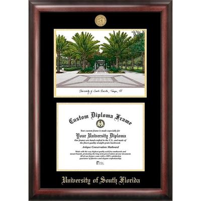 University of South Florida 11w x 8.5h Gold Embossed Diploma Frame with Campus Images Lithograph
