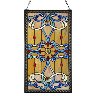 River of Goods Brandi's Amber Stained Glass 26-inch Window Panel - M