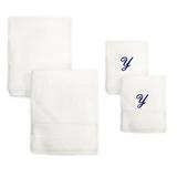 Sweet Kids 2-piece White Turkish Cotton Bath and Hand Towel Set with Royal Blue Monogrammed Initial