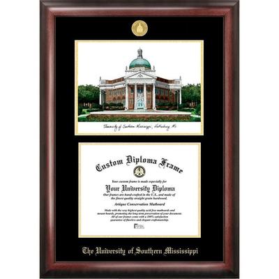 Southern Mississippi 11w x 8.5h Gold Embossed Diploma Frame with Campus Images Lithograph