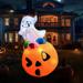 Joiedomi 5 ft. Tall White & Orange Vinyl Cute Ghost Dumping Candy Bag Inflatable - 6.29"W x 6.29"L x 60"H