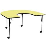 Mobile 60''W x 66''L Horseshoe Thermal Laminate Activity Table - Adjustable Legs