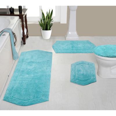 Waterford Collection 100% Cotton Non-Slip Bathroom Rug, Machine Washable Bath Rug, 4 Piece Bath Mat Set with Toilet Lid Cover