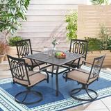 5-Pcs Outdoor Dining Set: Steel Swivel Dining Chair with Cushion and 37" x 37" Square Patio Bistro Table