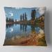 Designart 'Clear Lake with Row of Pine Trees' Landscape Printed Throw Pillow