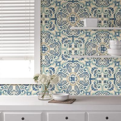 Dublin, Blue Florentine Tile Peel & Stick Wallpaper