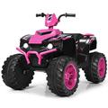 COSTWAY Kids Electric Quad Bike, 12V Battery Powered Ride on ATV with LED Light, Horn & Music, High/Low Speeds, Electric Mini Vehicle Toy Car for Boys Girls (Pink)