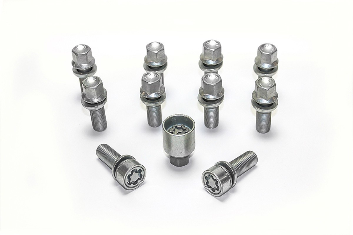H&R 10x Schraube mit bewegl. Kugelbund M14x1,5x48mm SW17 R13mm 1454803SET Radschraube Silber Image