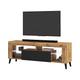 Selsey HugoB – TV-Lowboard, modernes TV-Sideboard mit Füßen und Glaseinlegeböden, 140 cm (Lancaster Eiche Matt/Schwarz Glanz, mit LED)