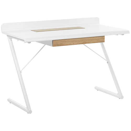 Schreibtisch Weiß / Heller Holzfarbton 120 x 60 cm 1 Schublade Bürotisch Computertisch Modernes Design