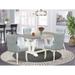 East West Furniture Dining Table Set- a Dining Table and Baby Blue Linen Fabric Parson Chairs, Off-White(Pieces Options)