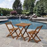 Furinno Tioman Outdoor Hardwood 3 Piece Bistro Set in Teak Oil