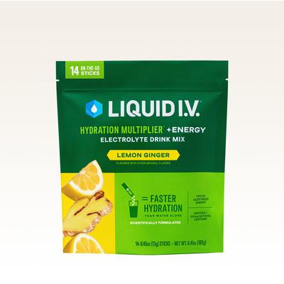 Liquid I.V.® Lemon Ginger Hydration Multiplier® +Energy (14 Pack) - Hydrating Powdered Electrolyte Drink Mix W/ Caffeine From Natural Sources