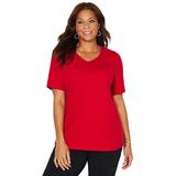 Plus Size Women's Suprema® Crochet V-Neck Tee by Catherines in Classic Red (Size 2XWP)