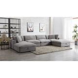 Black Sectional - Wade Logan® Albirta 134" Wide Reversible Modular Corner Sectional w/ Ottoman Polyester | 34 H x 134 W x 134 D in | Wayfair