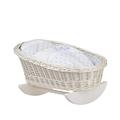 e-wicker24 Natural Wicker Dolls Cot Vintage Dolls Cradle Doll Bed Handmade Cot for Dolls Baby Doll Crib Retro Style White-Blue Doll Bedding-Wooden Rocking Cradle Rocking Bassinet Toy