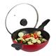 Relaxdays Wok with Glass Lid, 30 cm, Non-Stick Coating, Gas & Electric Hobs, 4 litres, Stir Fry Pan, Handle, Red/Black