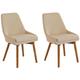 Lot de 2 Chaises Rembourrées et Tapissées en Tissu Beige sur Pieds en Bois Design Rétro Scandinave