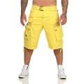 Geographical Norway PANORAMIQUE MEN - Men's Casual Cotton Bermuda Shorts - Men's Sport Cargo Breathable Chino Bermudas - Short Belted Normal Fit Comfortable YELLOW L