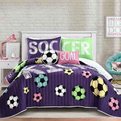 Girls Soccer Kick Quilt Purple 5Pc Set Full/Queen - Lush Decor 16T006086