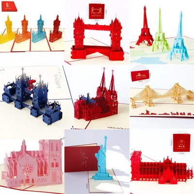Carte cadeau Pop-Up 3D cartes de vœux d'anniversaire de construction de renommée mondiale carte