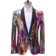 Veste de Costume pour hommes Blazer coloré et brillant Costume de scène à paillettes rayées