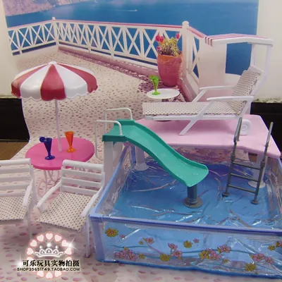 Accessoires en beurre pour poupée Barbie meubles de piscine parapluie chaise de plage toboggan