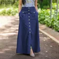 ZANZEA-Jupe longue rétro en denim bleu pour femme bas fendus monochromes décontractés jupe