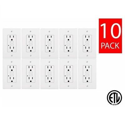 White GFCI 15A 125V Tamper Resistant Outlet - 15 AMP Grounded Electrical Receptacle - Wall Plate & Screws Included (10 Pack)